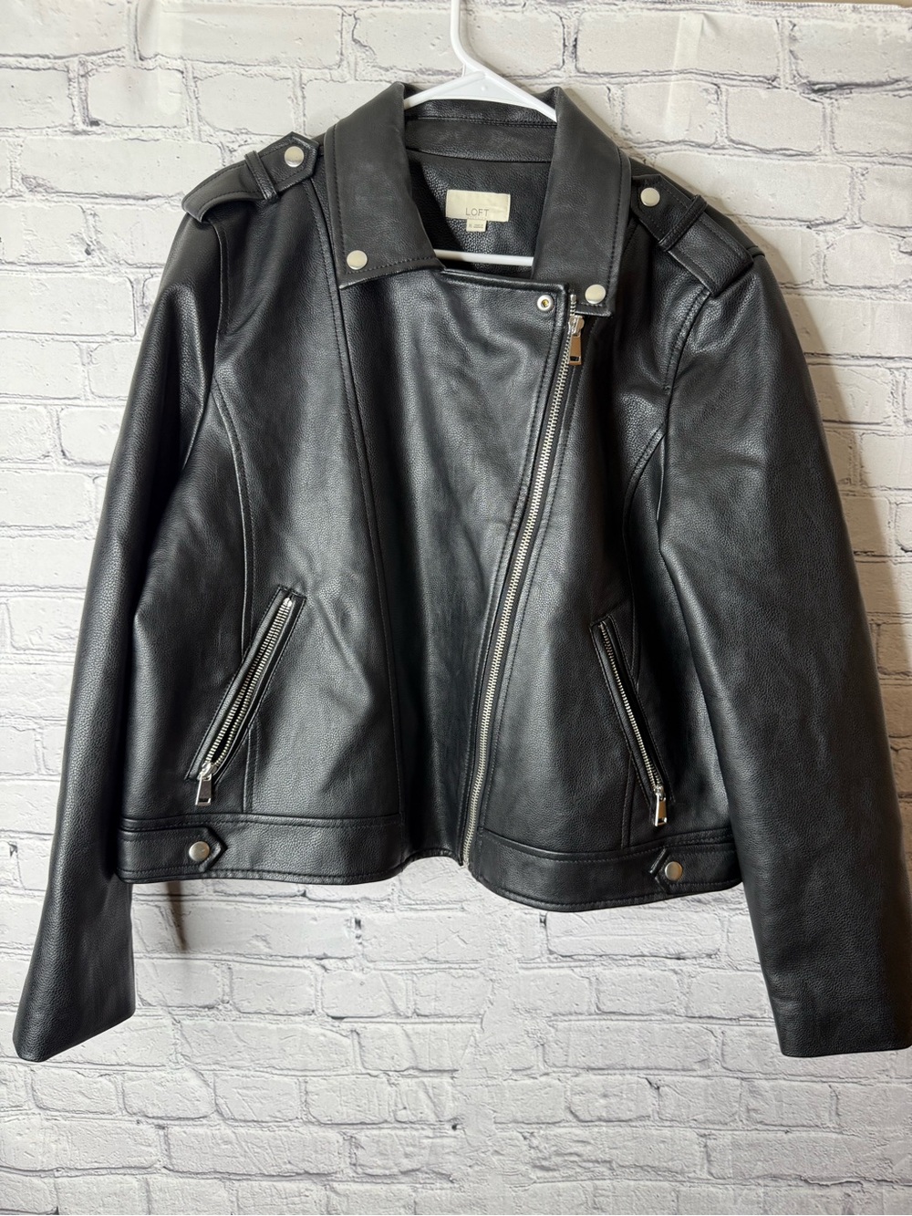 LOFT Black pebbled Leather Asymmetrical Moto Jacket size Xl - Picture 7 of 11